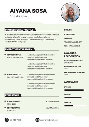 Bookkeeper Resume Design