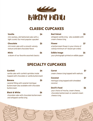 Classic Cupcakes Bakery Menu Design