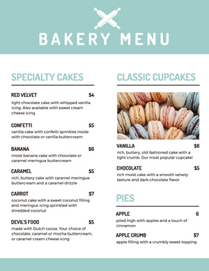 Cupcakes Bakery Menu Design