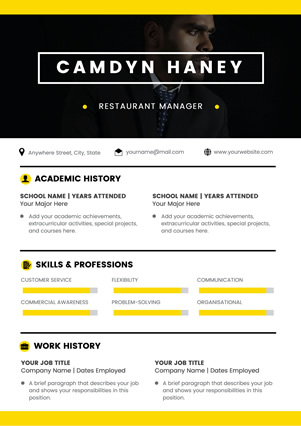 Simple Restaurant Manager Resume Design