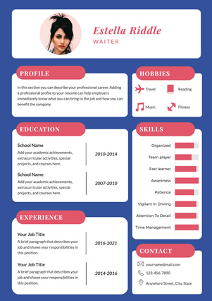 Waitress Resume Design