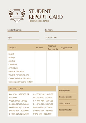 Student Report Card Design