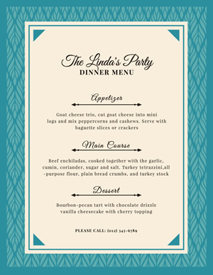 Party Dinner Menu Design