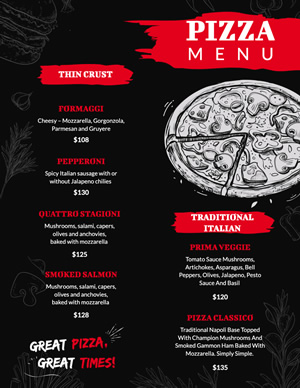 Red and Black Pizza Menu Design