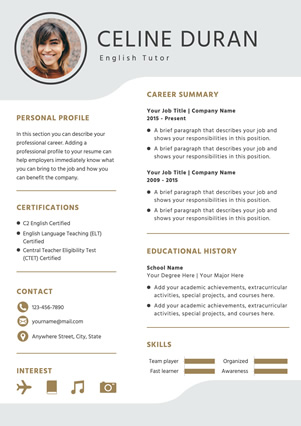 English Tutor Resume Design