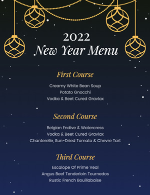 Shiny New Year Menu Design