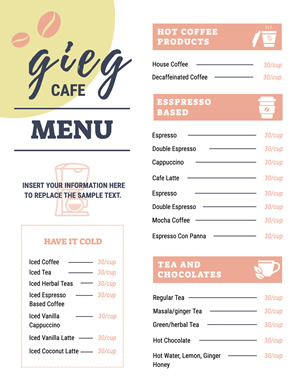 Coffee Cafe Menu Design