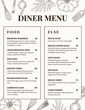 Simple Diner Menu Design