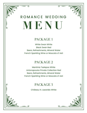 Romance Wedding Menu Design